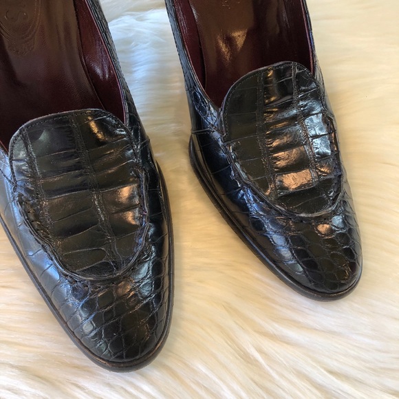 TOD’S Black Leather Croco Embossed Heels 40 - Picture 10 of 16
